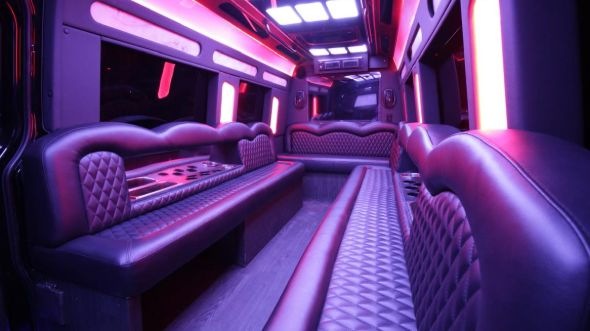 Interior of Charter Bus Company Rochester's Sprinter Limo in Rochester